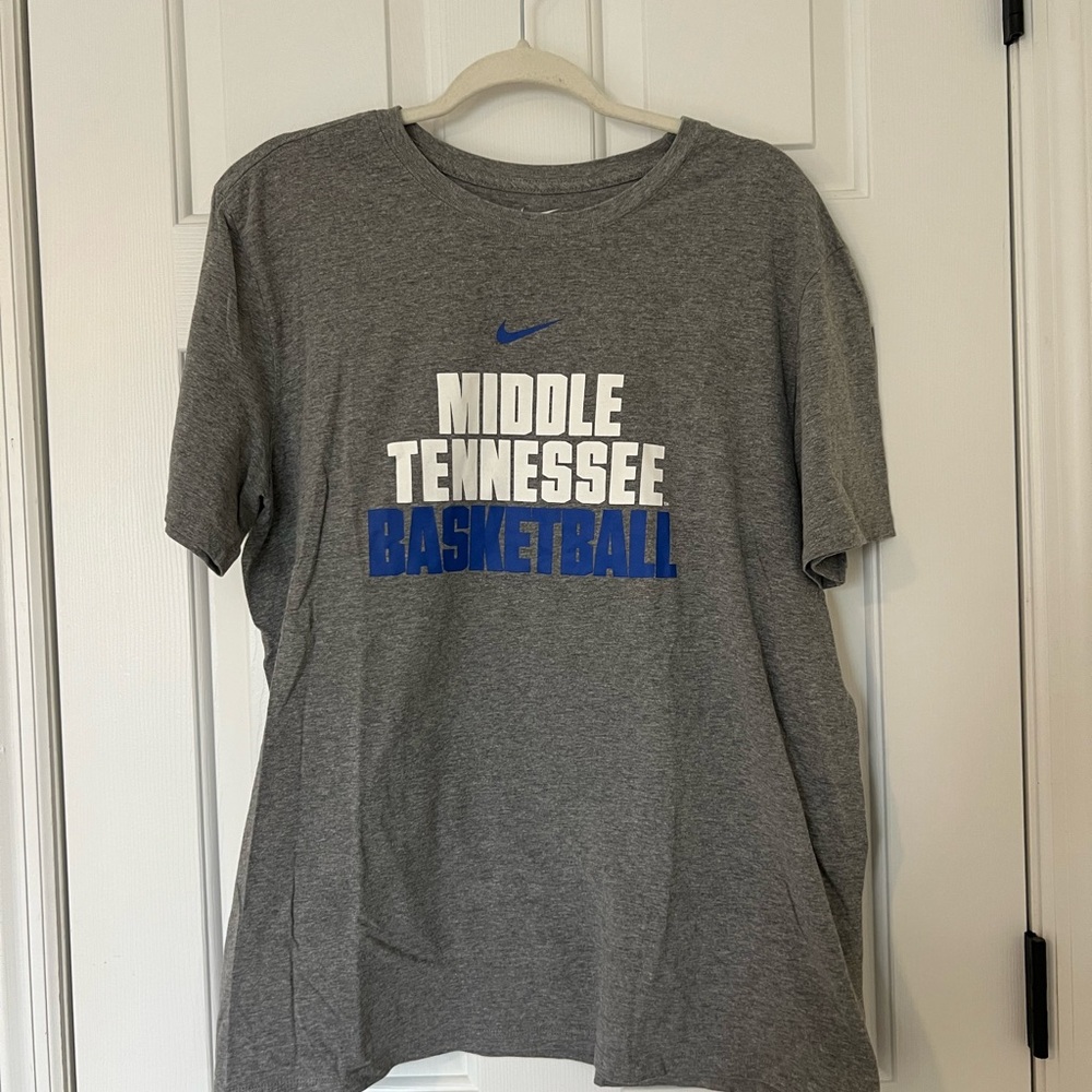 Nike Gray Athletic Tee with Blue Accents